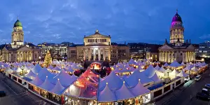 Dome Prints: Europe, Germany, Berlin, traditional Christmas Market at Gendarmenmarkt - elevated
