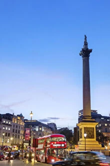 Europe, Great Britain, England, London, Trafalgar Square at dusk with traffic