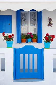 Mykonos Prints: Europe, Greece, Cyclades island, Aegean Sea, Mykonos, Myconos, blue gate at private home