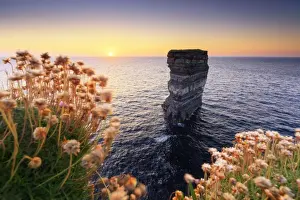 Europe, Ireland, Downpatrick head sea stack at sunset