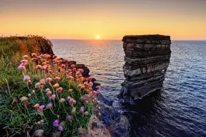 Europe, Ireland, Downpatrick head sea stack at sunset