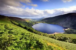 Europe, Ireland, Wicklow, blue lake near Sallys Gap at sunset
