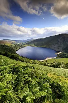 Europe, Ireland, Wicklow, blue lake near Sallys Gap at sunset