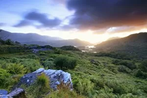 Images Dated 28th July 2017: Europe, Ireland, Wild Atlantic Way, Ring of Kerry, sunrise at Ladys view viewpoint