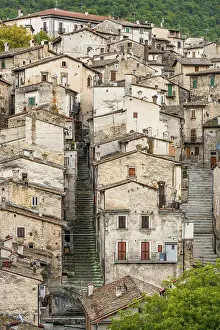 Typical Prints: Europe, Italy, Abruzzo. The ancient town of Scanno in the mountains with its typical stone houses