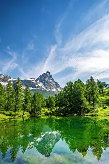 Aosta Prints: Europe, Italy, Aosta Valley. The iconic Matterhorn reflecting on the Lago Blu near to Breuil-Cervinia