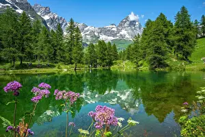 Aosta Prints: Europe, Italy, Aosta Valley. The iconic Matterhorn reflecting on the Lago Blu near to Breuil-Cervinia