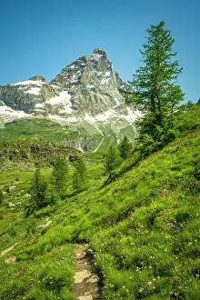 Aosta Prints: Europe, Italy, Aosta Valley. The iconic Matterhorn seen from a hiking path near to Breuil-Cervinia