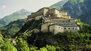Aosta Prints: Europe, Italy, Aosta Valley. The impressive fortress of Bard at the entrance of the valley