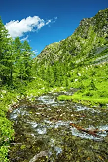 Aosta Prints: Europe, Italy, Aosta Valley. A mountain stream near the lake Arpy