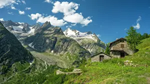 Aosta Prints: Europe, Italy, Aosta Valley. On the Tour du Mont Blanc TMB in front of the Mont Blanc Massif