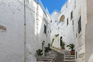 europe, Italy, Apulia. Ostuni, the white facades of the houses in the historic center