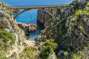 europe, Italy, Apulia. Salento, the Ciolo Channel and bridge near to Gagliano del Capo