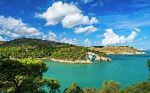 Gargano Prints: Europe, Italy, Apulia. The view towards a rock arch near to Vieste on the Gargano Peninsula