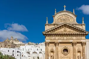 Ostuni Prints: europe, Italy, Apulia. View of the town Ostuni with the church of the Confraternity of