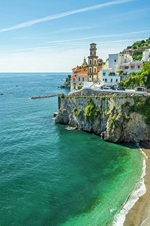 Swimming Prints: europe, Italy, Campania. Atrani, the little town of the Amalfi coast and its beach