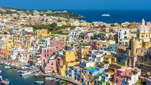 Borgo Prints: Europe, Italy, Campania. The characteristic little harbour of Procida