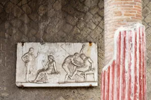 Europe, Italy, Campania. Herculaneum. Marble relief