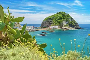 Naples Prints: Europe, Italy, Campania. Ischia Island. View of the bay of Sant'Angelo