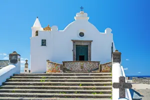 Forio Prints: Europe, Italy, Campania. Ischia Island. the white church chiesa del Soccorso in Forio