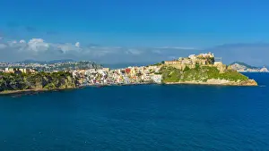 Borgo Prints: Europe, Italy, Campania. View towards the Marina Corricella of Procida island