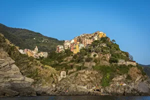 Images Dated 9th November 2016: Europe, Italy, Cinque Terre. View of Corniglia from the sea