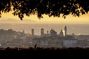 Europe, Italy, city of Bergamo at dawn, province of Bergamo