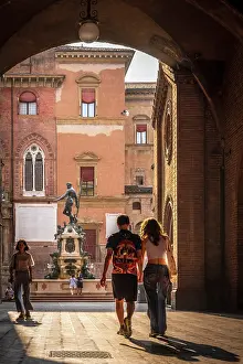 Emilia Romagna Prints: europe, Italy, Emilia-Romagna, Bologna. The fountain of Neptune in the piazza Maggiore