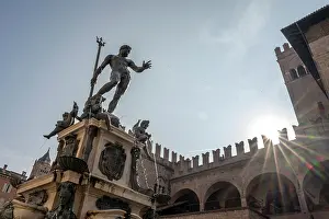 Emilia Romagna Prints: europe, Italy, Emilia-Romagna, Bologna. The fountain of Neptune in the piazza Maggiore