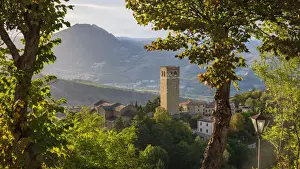 Marches Prints: Europe, Italy, Emilia-Romagna. View towards the village from the fortress