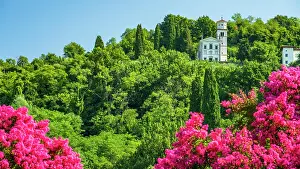 Collio Prints: Europe, Italy, Friuli. View from Cormons through the vineyards towards the little church of the holy Vergin