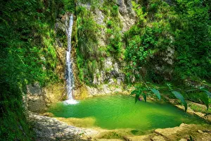 Hike Prints: Europe, Italy, Friuli. The waterfall sflunc near Pinzano al Tagliamento along a hiking trail