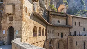 europe, Italy, Latium. View of the sanctuary of Sacro Speco built on a cliffside