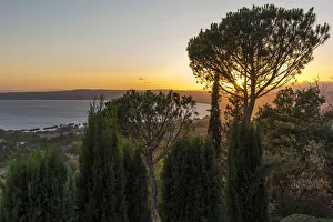 Etruscan Prints: Europe, Italy, Lazio. Lake of Bolsena at sunset