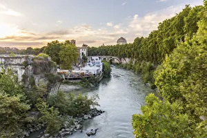 Tiber Prints: Europe, Italy, Lazio, Rome. Tiber Island