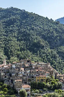 Europe, Italy, Liguria. Airole. A view of the little Ligurian town