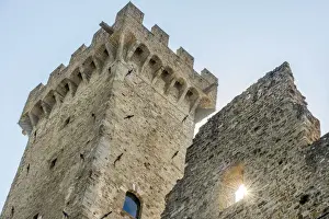 Backlighting Prints: europe, Italy, Liguria. Detail of the castle of Castelnuovo Magra in Lunigiana