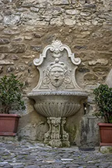 Dolceacqua Prints: Europe, Italy, Liguria. Dolceacqua. Fountain in the town
