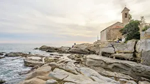 Romanesque Prints: Europe, Italy, Liguria. The little church of Sant'Ampelio in Bordighera at sunset