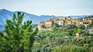 Images Dated 3rd February 2023: Europe, Italy, Liguria. The little village of Seborga in the hills above Bordighera seen from