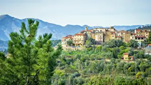 Hamlet Prints: Europe, Italy, Liguria. The little village of Seborga in the hills above Bordighera seen from the footpath