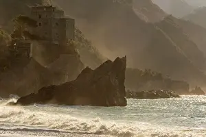 Cinque Prints: Europe, Italy, Liguria. Monterosso beach in the morning sun