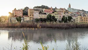 Images Dated 3rd February 2023: Europe, Italy, Liguria. The old town of Ventimiglia, border to France at sunset