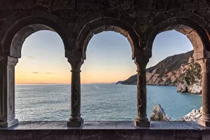 Mediterranean Collection: Europe, Italy, Liguria, Portovenere, view through the arches of San Pietro