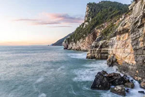 Portovenere Prints: Europe, Italy, Liguria, Portovenere. Coast at sunset