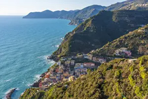 Riomaggiore Prints: Europe, Italy, Liguria. View over the coast of the Cinque Terre and Riomaggiore