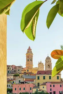 Colored Prints: Europe, Italy, Liguria, View of the town of Cervo near Imperia