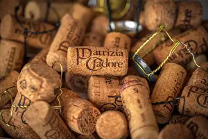 Still Life Prints: Europe, Italy, Lombardy. corks of the bottles of Wine producer Patrizia Cadore in the Lugana area