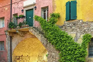 Brescia Prints: Europe, Italy, Lombardy. a house with a balcony inside the Castle of Pozzolengo