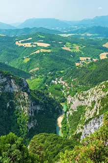Le Marche Prints: europe, Italy, The Marches. View over the landscape near Gola del Furlo